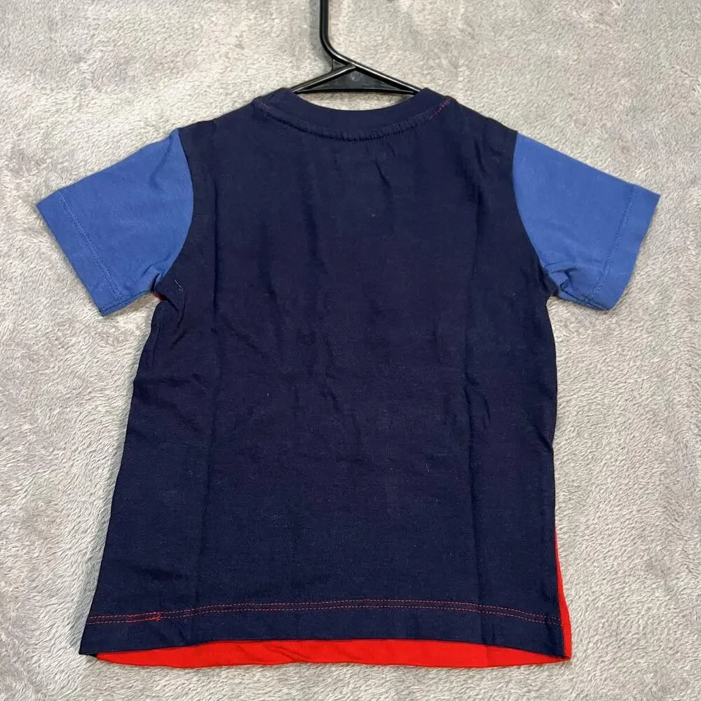 DKNY Shirt Toddler Boys 2T Red Blue Colorblock Graphic Logo Cotton Tee Crewneck